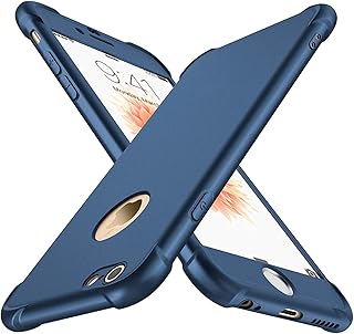 ORETECH Compatible with iPhone 6/6s Case with [2 x Tempered Glass Screen Protector] 360 Shockproof iPhone 6/6s Cover Ultra-Thin Anti-Scratch Hard PC + Silicone TPU Bumper Rubber iPhone 6 Case - Blue